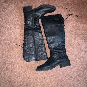 Lace knee high combat boots